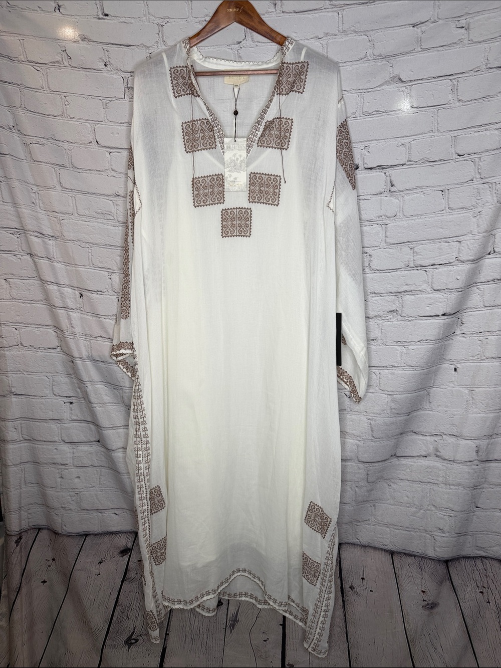 Tuckernuck India Hicks Embroidered Cream Boho Maxi Tunic Size XXX-Large NWT
